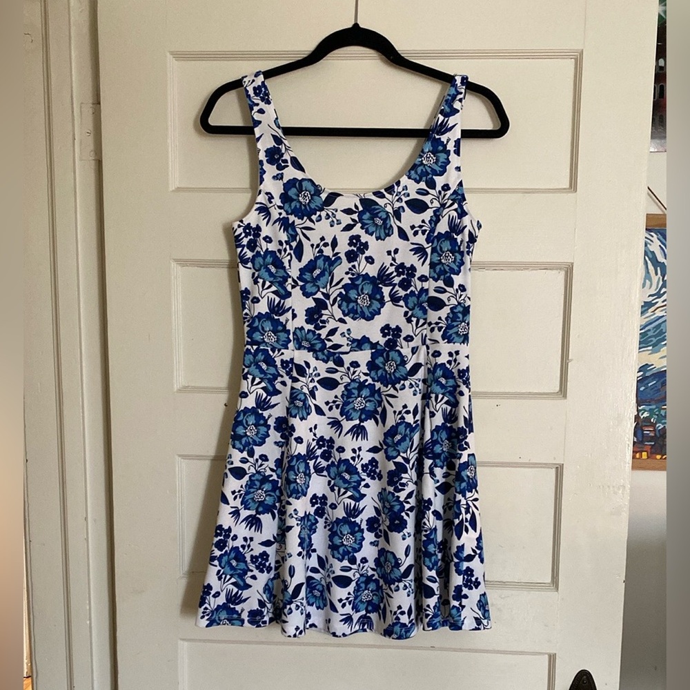 Divided Blue and White Sleeveless Sundress